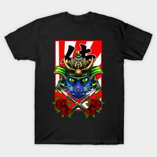 Samurai Cat | Green Kabuto 002 T-Shirt